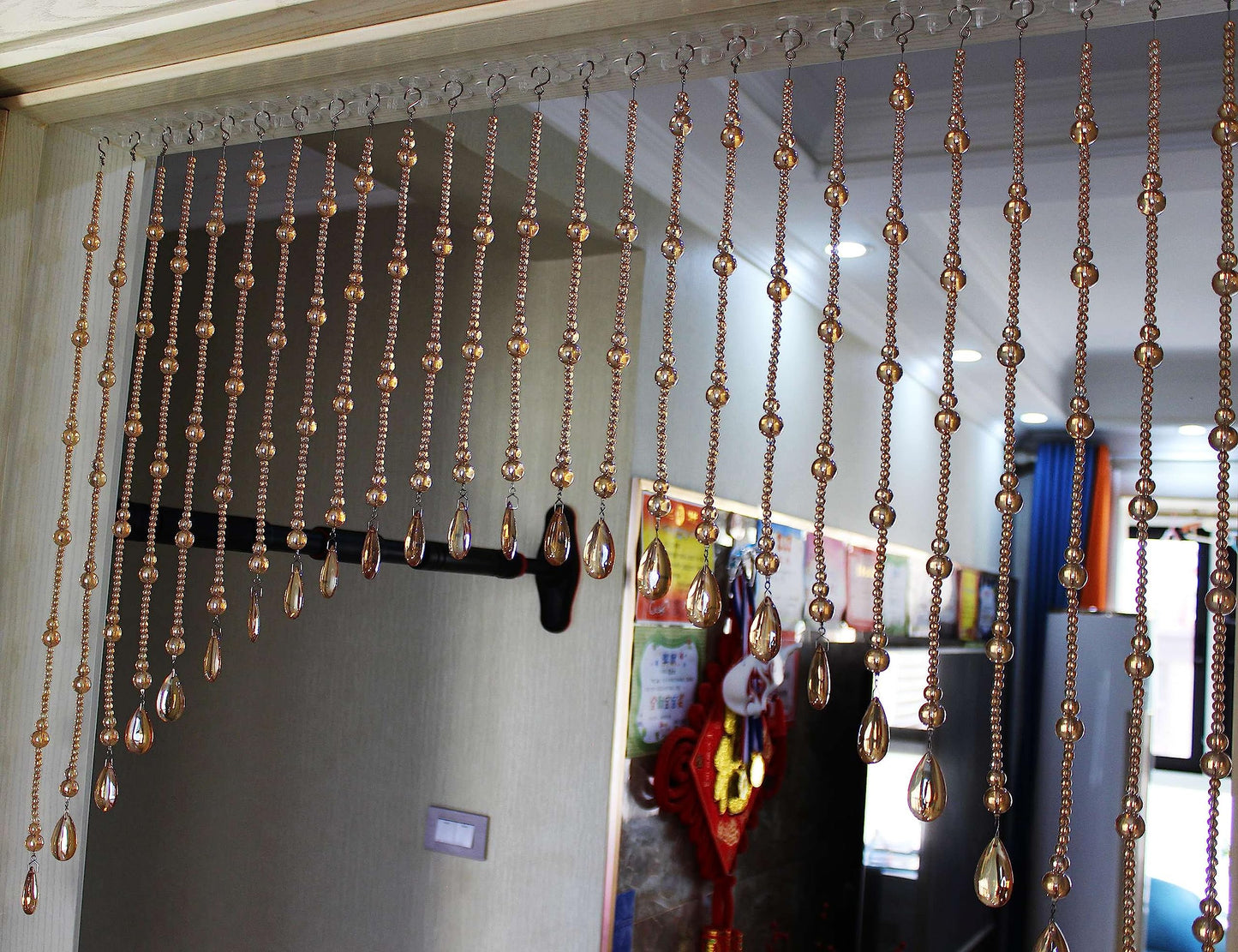Rekelola Crystal Beaded Curtain for Doorways,Hanging Glass Door Beads Curtains for Windows Room Divider Bedroom Coffee House Bar (25 Strings Champagne)