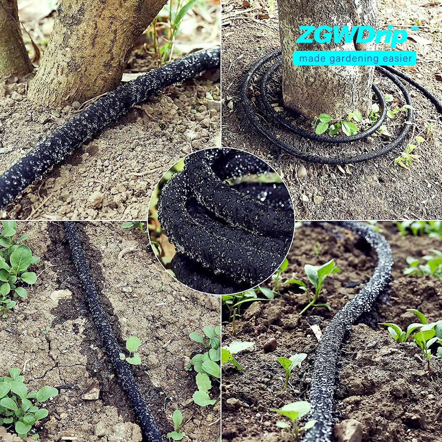 ZGWDrip 25FT 1/2" Water-Saving Soaker Hose with Solid Brass Connectors, Drip Irrigation Kit for Lawn & Yard