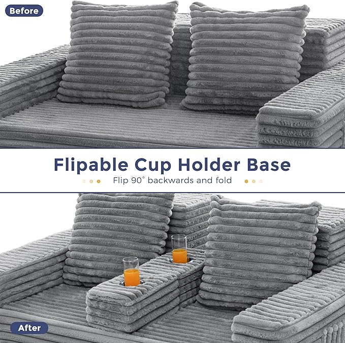 MAXYOYO Loveseat Sofa Bed, Striped Faux Fur Foldable Floor Sofa Couch in A Box