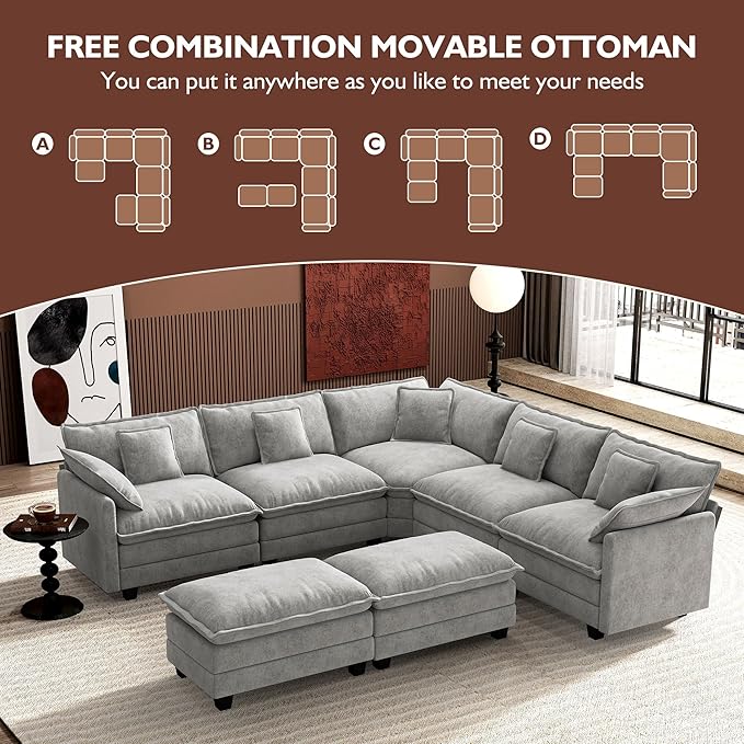 Ihanherry 114" V-Shaped Modern Sofa Modular Sectional Cloud Couch