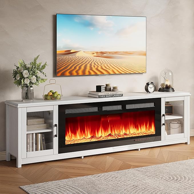 MXV 80" Fireplace TV Stand, Modern Entertainment Center