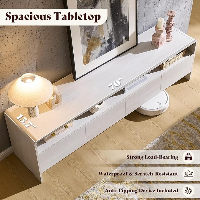 AMERLIFE 70" Modern TV Stand for TVs Up to 80", Wood TV Console