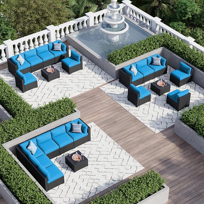 Aoxun 7 Piece Patio Furniture Set, Wicker Rattan Patio Sectional Sofa, Outdoor