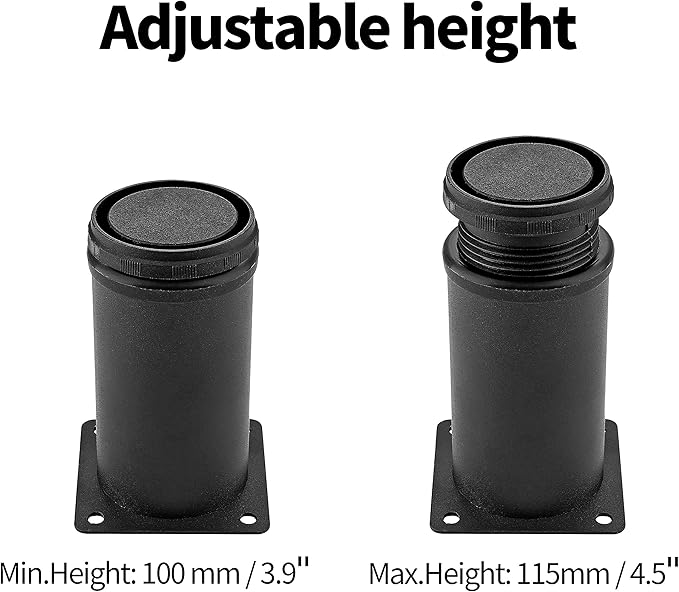 Set of 4 Stainless Steel Furniture Legs 4 Inch, Adjustable Round Cabinet Legs