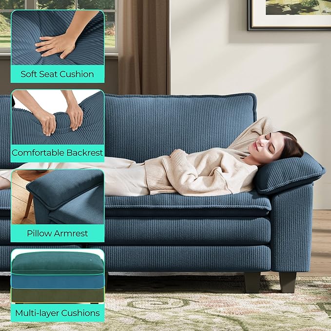 LINSY HOME 157" Modular U-Shaped Sectional Sofa, 4-Seat Corduroy Modern Cloud