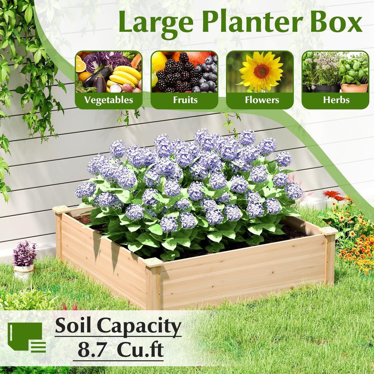 Giantex Raised Garden Bed, Wood Planter Box, Outdoor Square Garden Bed for Vegetable Flower Herb Succulent, 40" Lx40 Wx12 H, Easy Assembly