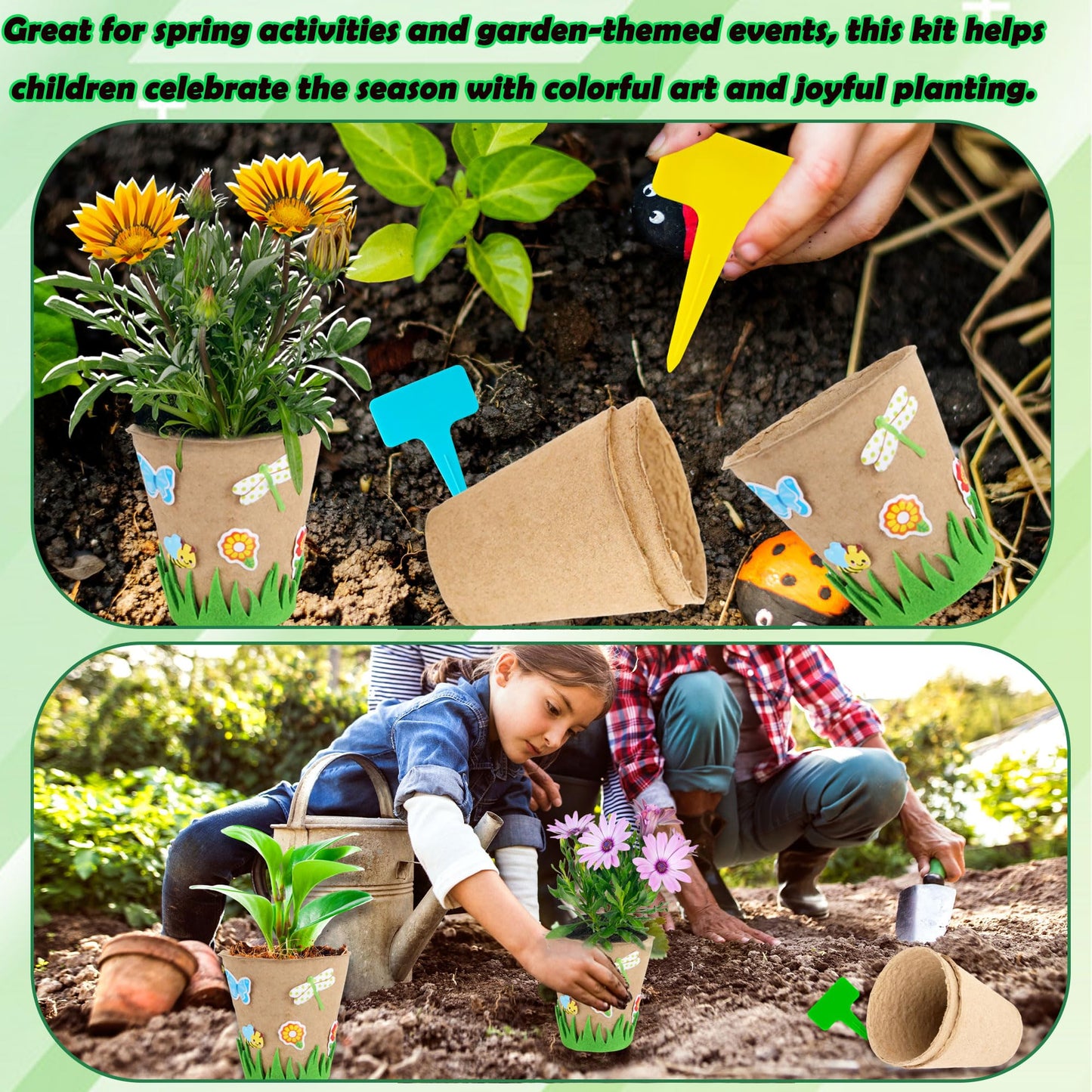 40 Set Garden Paper Craft Kit Include Round Paper Flowerpots Stickers Customized Self Adhesive Small Grass Labels DIY Flower Planting Pots Kit for Flower Plant Spring Summer Earth Day DIY Crafts