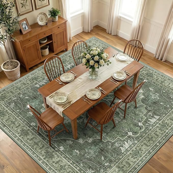 RELEANY Area Rugs Square 10ft Washable Non-Slip, Floral Vintage Distress Print