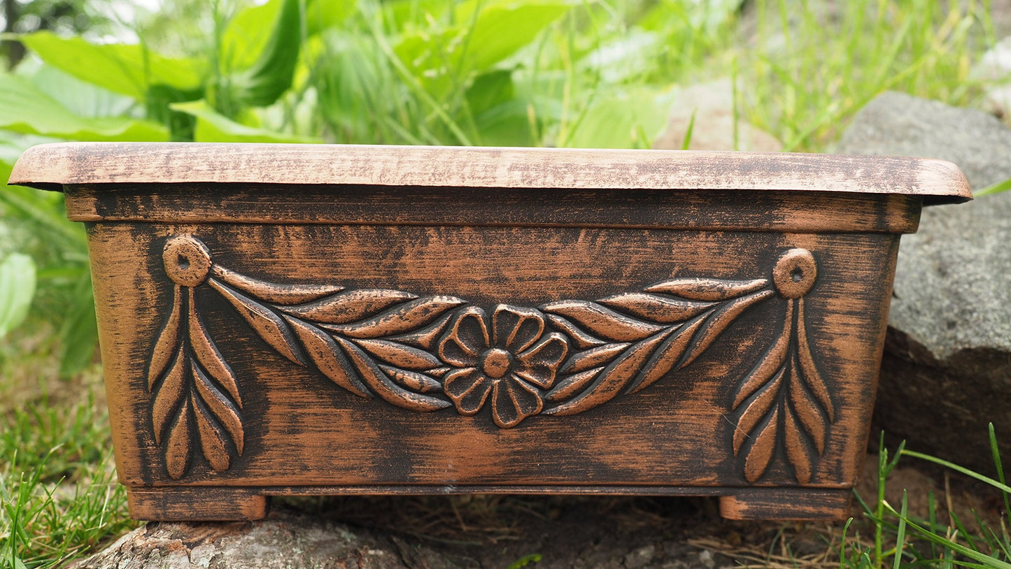 Sapphire USA 5x7x12 inches Rectangle Planter Rustic Look Flower Seedlings Nursery Pot for Garden Patio Office Ornaments Home Decor Long Lasting Reusable Light Weight (Copper)
