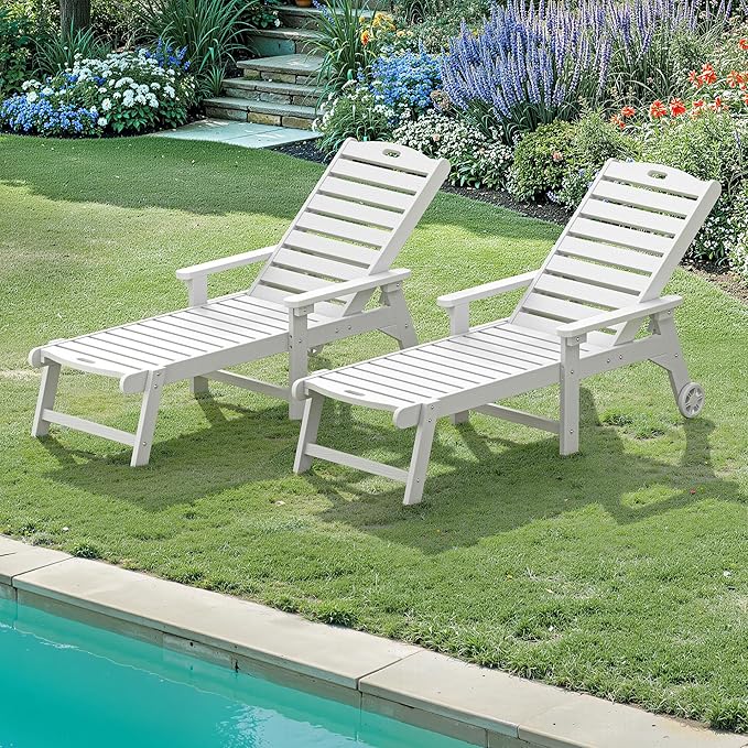 LUE BONA Lounge Chair Outdoor Set of 2, HDPS Chaise Lounge Outdoor