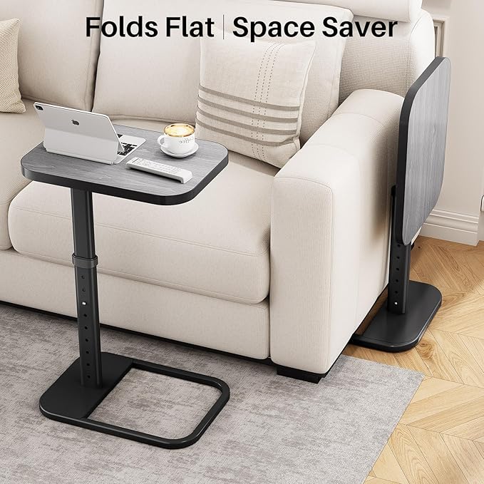 Kitstorack TV Tray Table, Adjustable Height & Rounded Metal Corners, Snack Table