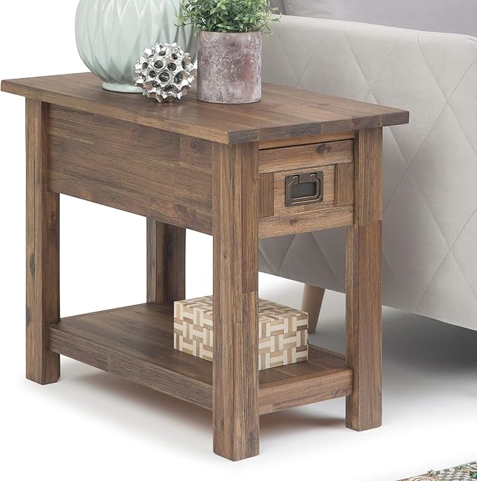 SIMPLIHOME Monroe Narrow Side Table – 14 inch Wide Solid Acacia Wood Narrow End
