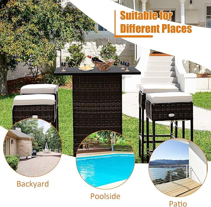 Tangkula 5 Piece Outdoor Rattan Bar Set, Patio Bar Furniture