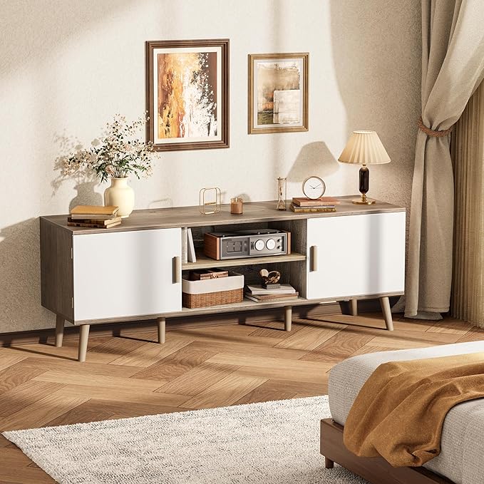 SUPERJARE TV Stand for 55 Inch TV, Entertainment Center
