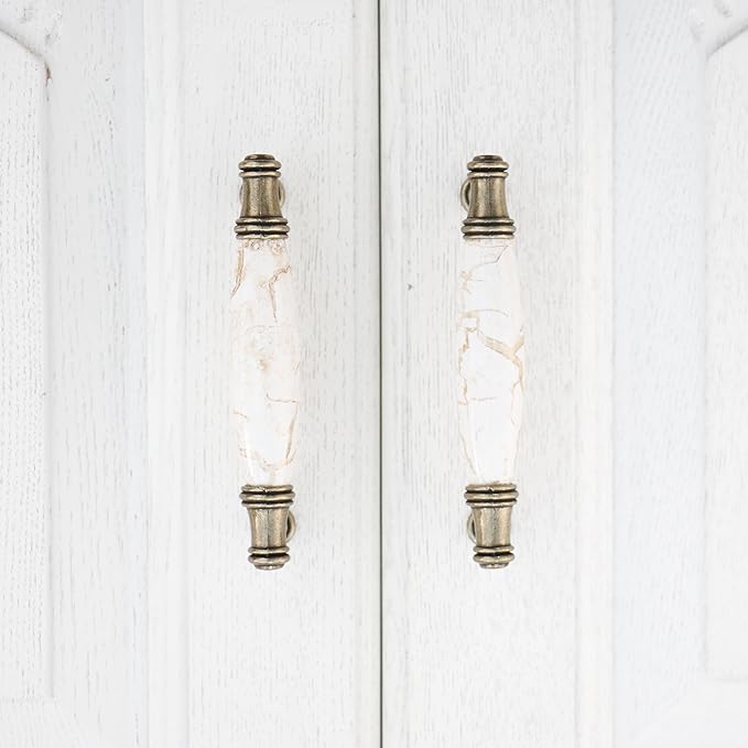 Set of 4 Marble Ceramic Handle Antique Cabinet Door Pull Modern Euro Style