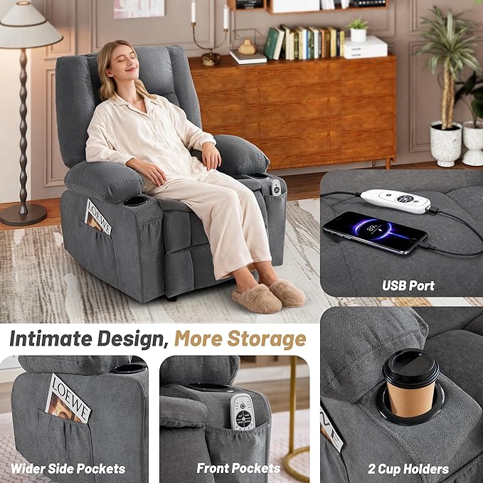 Rocker Recliner Chair with Massage and Heat, Nursery Rocking Chairs