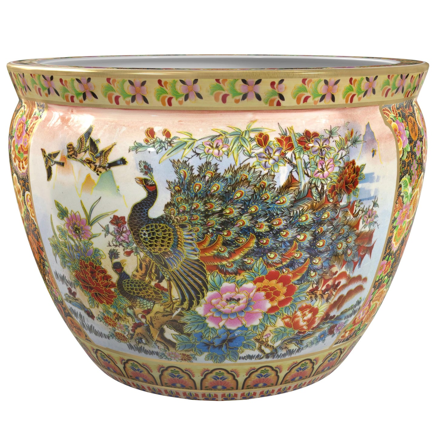 Red Lantern 18" Satsuma Garden & Peacock Porcelain Fishbowl