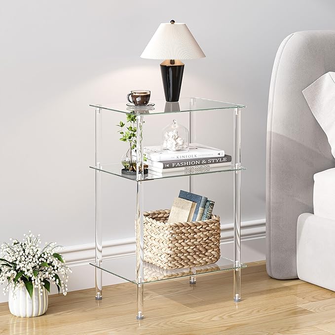 Tempered Glass Side Tables Set of 2 Acrylic End Table
