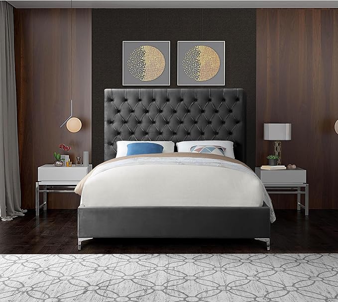 Meridian Furniture Cruz Collection Modern | Contemporary Velvet Upholstered Bed