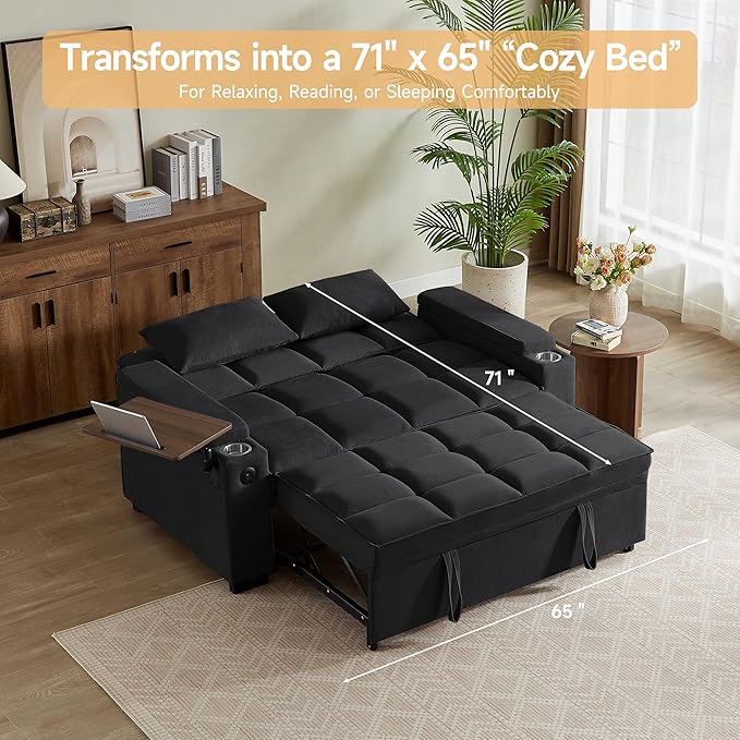 Auvsoce 65" Sleeper Sofa Bed Loveseat, Convertible Couch