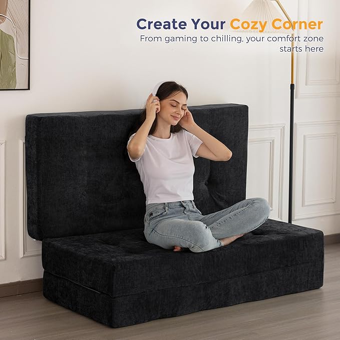 MAXYOYO 6" Folding Sofa Bed for Floor, Tufted Tri-Fold Floor Mattress