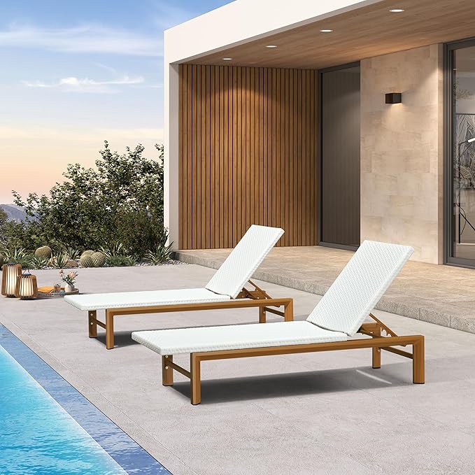 PURPLE LEAF Extra Wide Patio Chaise Lounge Set of 2 Outdoor Lounger French PE