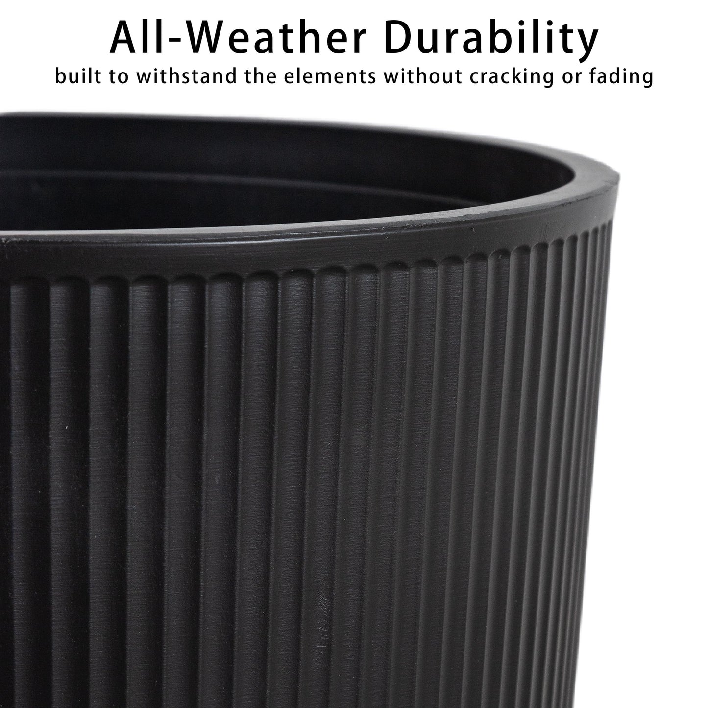 Casaphoria 2-Pack 23" Tall Planters for Outdoor Plants, 17" Large Plastic Flower Pots with Drainage, Lightweight Antique Shape Planters for Front Porch, Patio, Deck (Black)