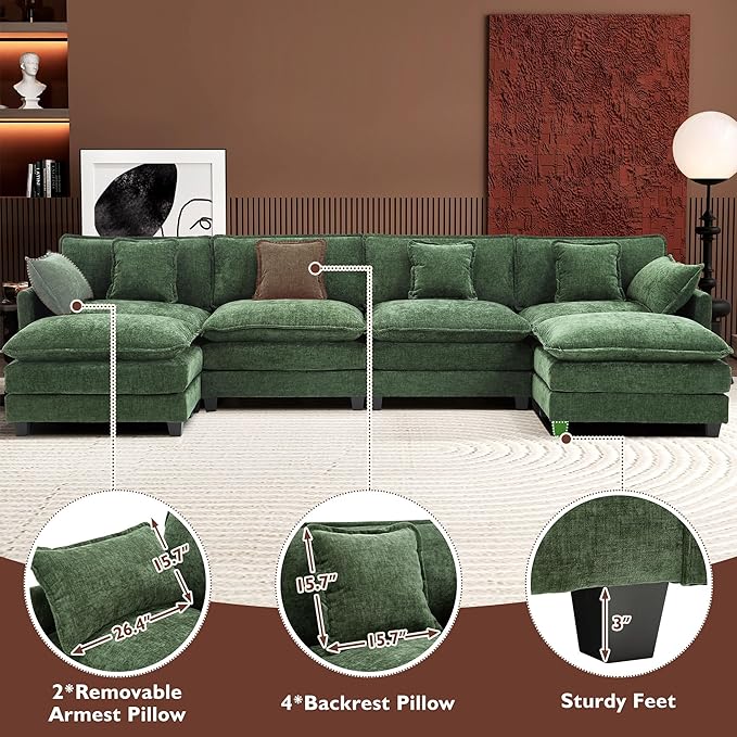 Ihanherry 146" U-Shaped Modern Sofa Modular Sectional Cloud Couch