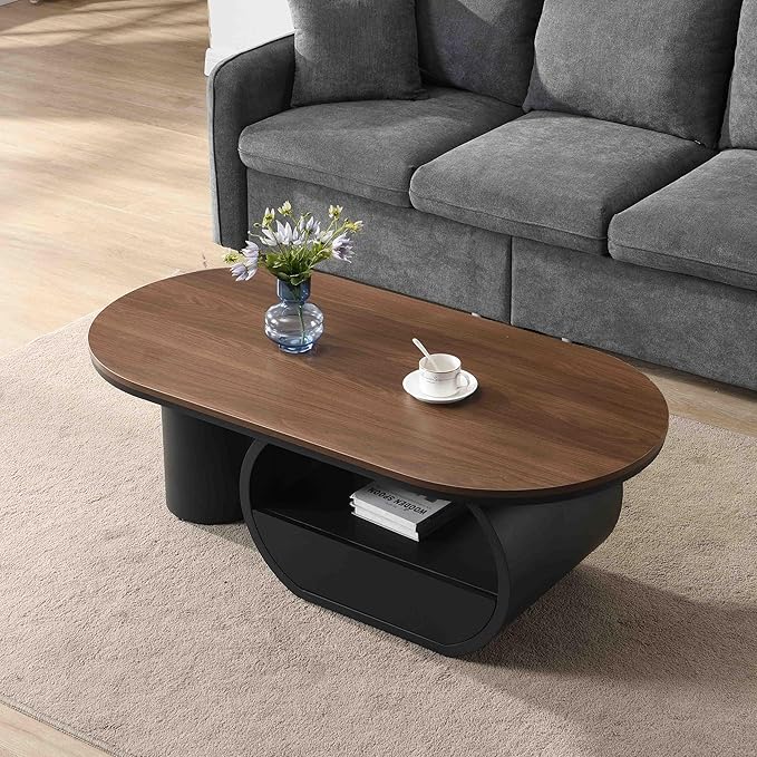 Modern Oval Coffee Table, 47.24" Brown Wood Top Coffee Table