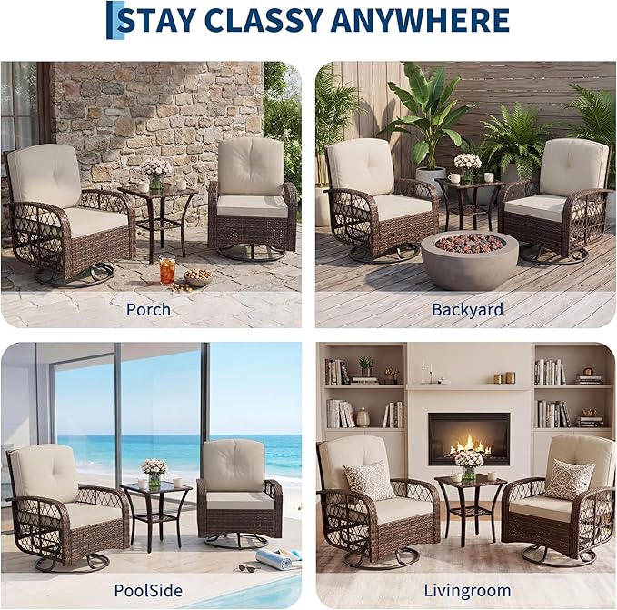 Garvee 3 Pieces Patio Furniture Set, Outdoor Swivel Glider Rocker Set