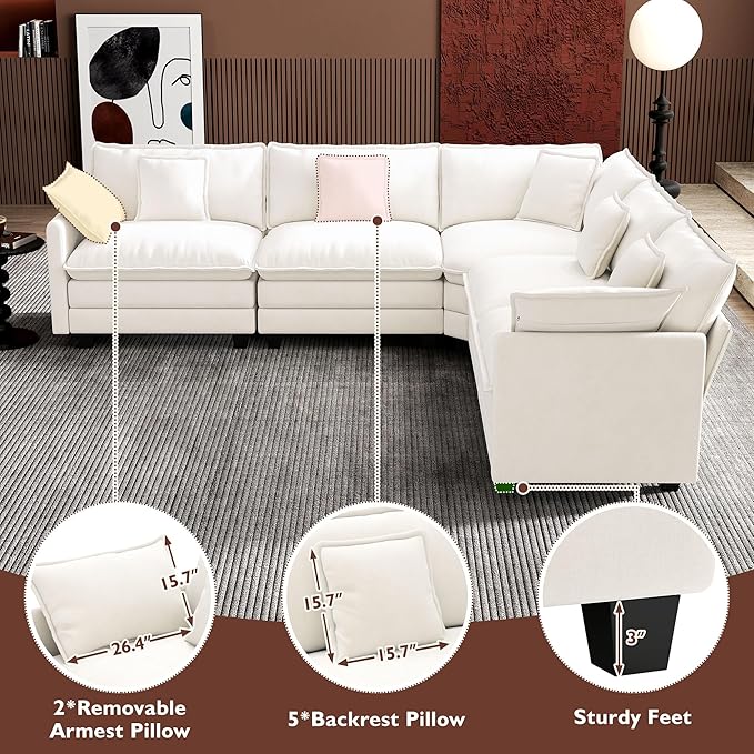 Ihanherry 114" V-Shaped Modern Sofa Modular Sectional Cloud Couch