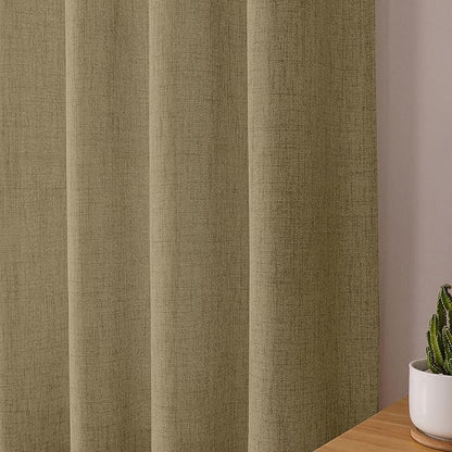 Tollpiz Linen Curtain Bedroom Rod Pocket Semi Sheer Curtains Burlap Light Filtering Thick Linen Drape for Living Room, 54 x 63 inches Long, Taupe, Set of 2 Panels