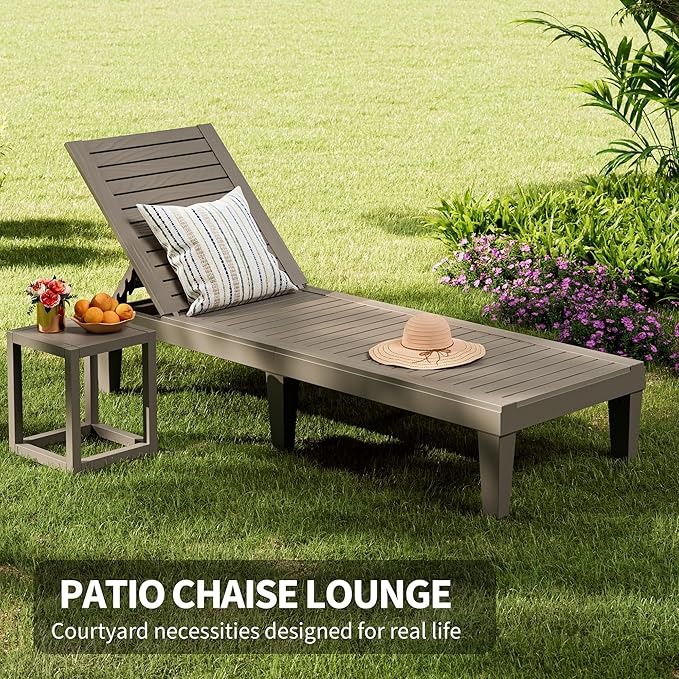 Outdoor Chaise Lounge Chairs Set of 4, 5-Position Adjustable Tanning Lounge