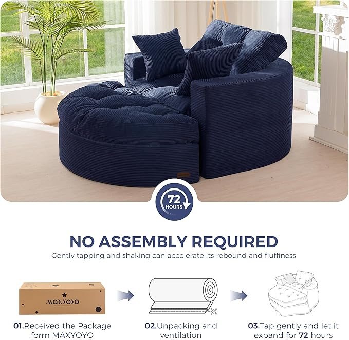 MAXYOYO Oversized Round Chaise Lounge Sofa, Upholstered Lounge Chair