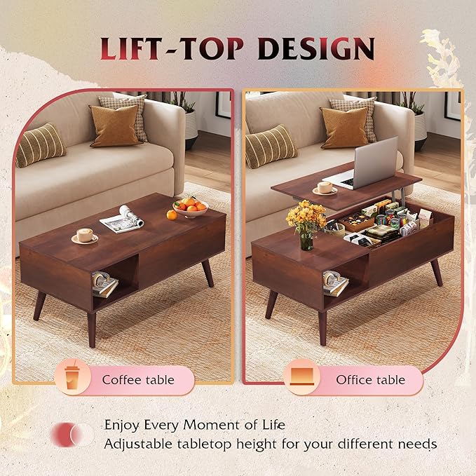 WLIVE Coffee Table for Living Room, Lift Top Coffee Table