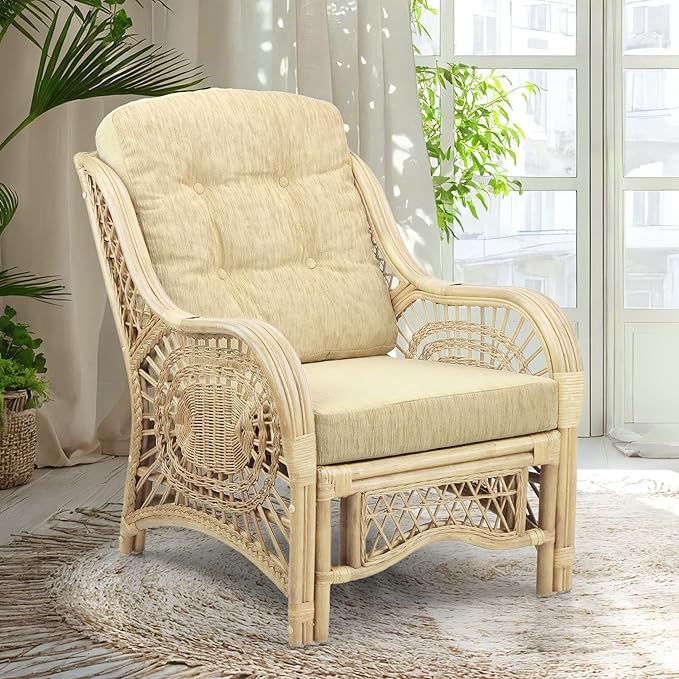 Malibu Lounge Living Accent Armchair Natural Rattan Wicker Handmade Design