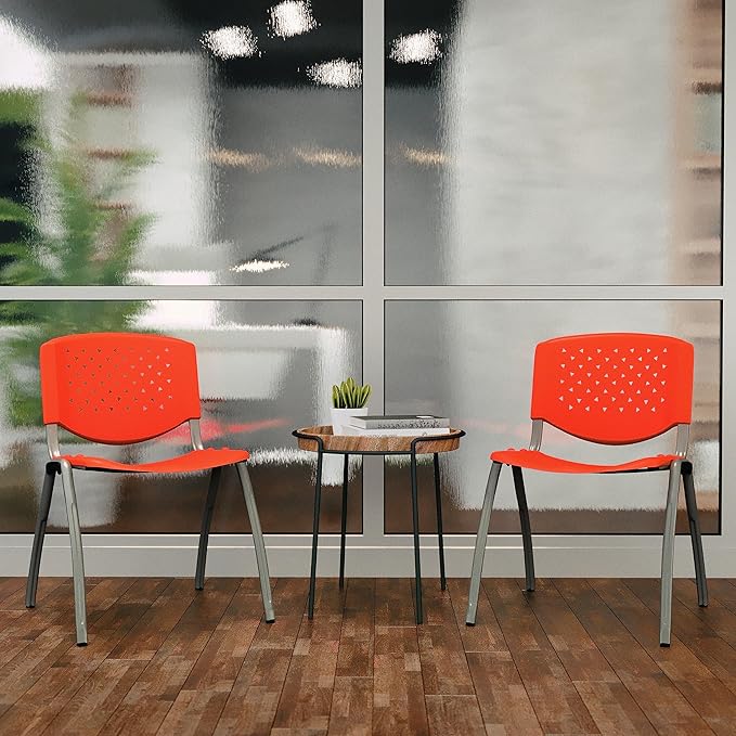Flash Furniture HERCULES -5 Pack 880 lb. Capacity Orange Plastic Stack Chair |