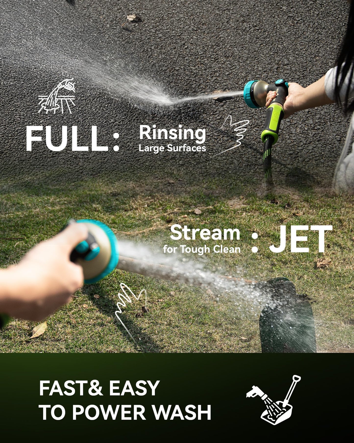 RAINPOINT Hose Sprayer Nozzle Heavy Duty - 8 Spray Patterns Garden Hose Nozzle with Adjustable Flow Control for Watering Plants, Washing Cars,Washing Pets, Thumb Control (Blue)