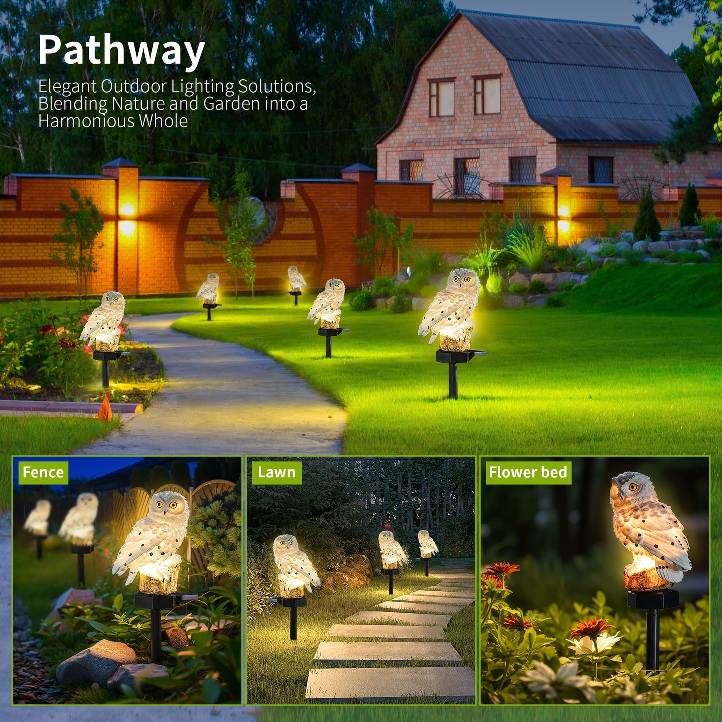 XURLEQ Garden Solar Light Outdoor Decor, Solar LED Light with Stake, Waterproof for Walkway Courtyard Party Decoration, White and Black Owl