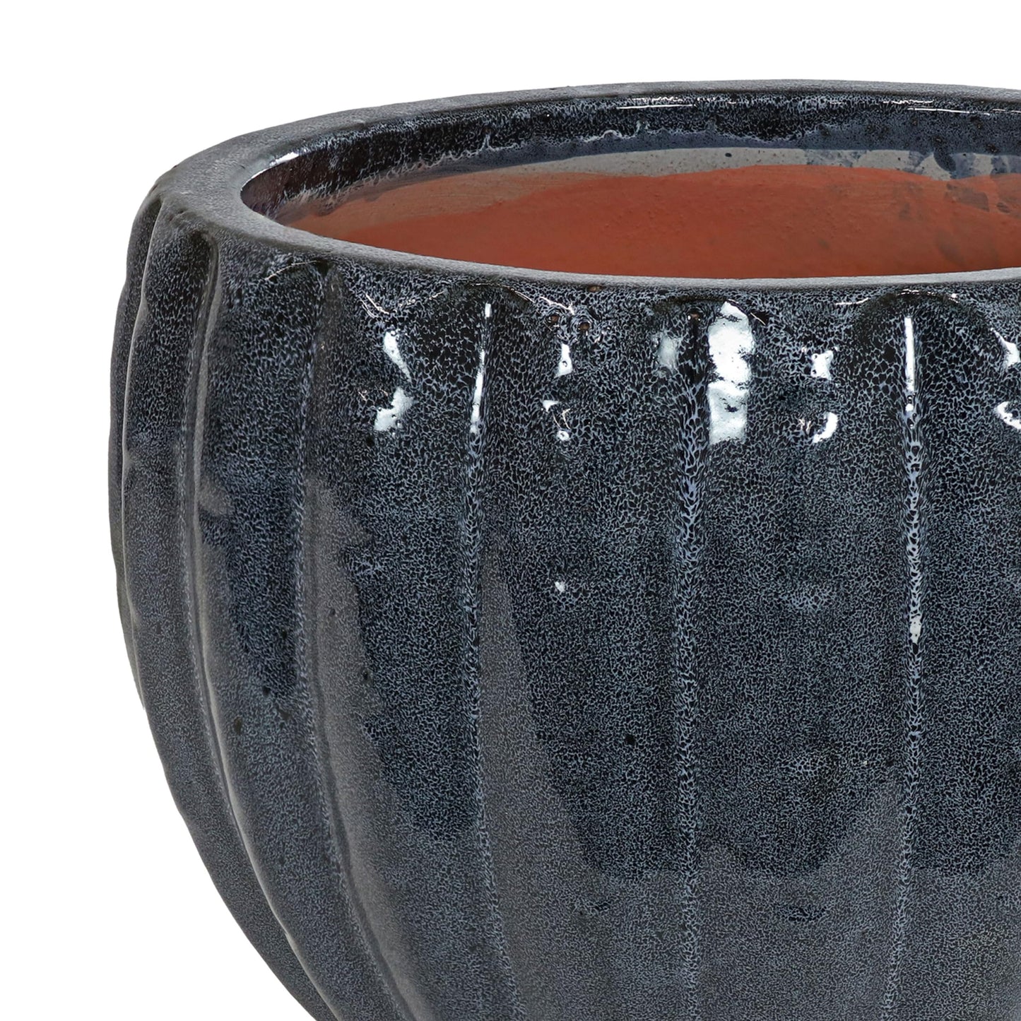 Sunnydaze 13.5" Fluted Ceramic Plant Pot - Features 1 Drainage Hole - 1.94 Gal Soil Capacity - Black Mist