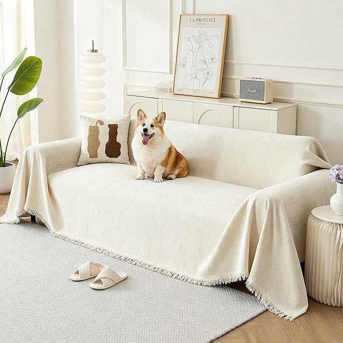Couch Cover for Dogs, Boho Sofa Covers for 3 Cushion Couch, Chenille Sofa