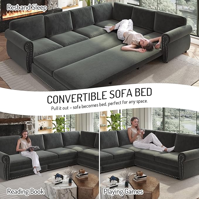 118" L-Shaped Sleeper Couch Bed