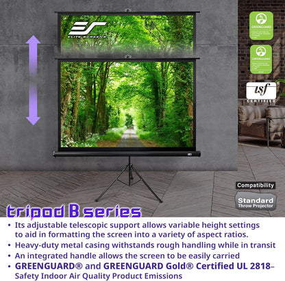 Elite Screens Tripod B, 50-INCH 1:1, Lightweight Pull Up Foldable Stand, Manual, Movie Home Theater Projector Screen, 4K / 8K Ultra HDR 3D Ready, US Based Company 2-YEAR WARRANTY, T50SB - Black