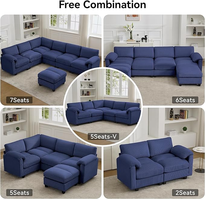 87'' V-Shaped Sectional Sofa Couch, 5-Seater Modular Couches