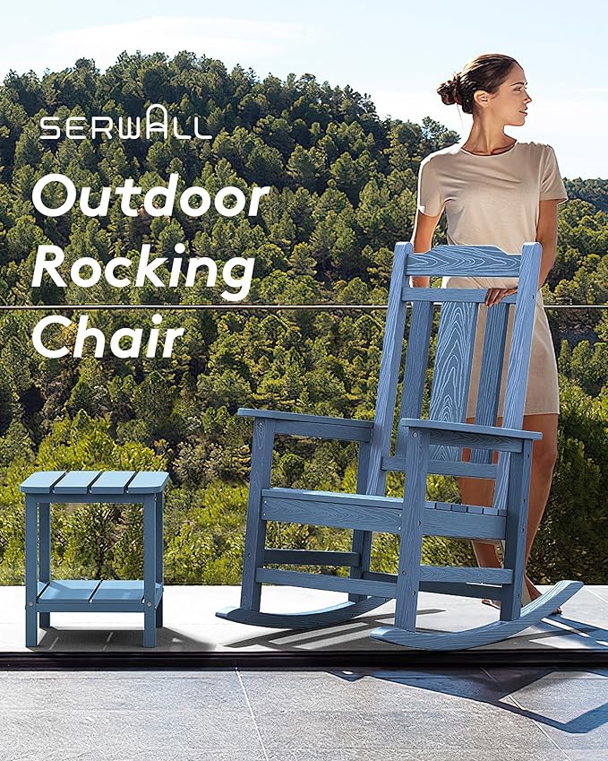 SERWALL Oversized Outdoor Rocking Chair Set of 4, All Weather Patio Rocking