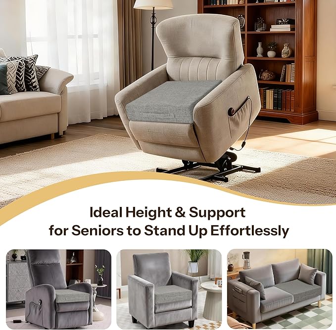 Recliner Cushions for Elderly 20X20X4 Inch Thick Seat Cushion for Recliner Chair with Non-Slip Bottom and Washable Cover Square Chair Cushions for Couch, Armchair, Floor (1, Light Grey)