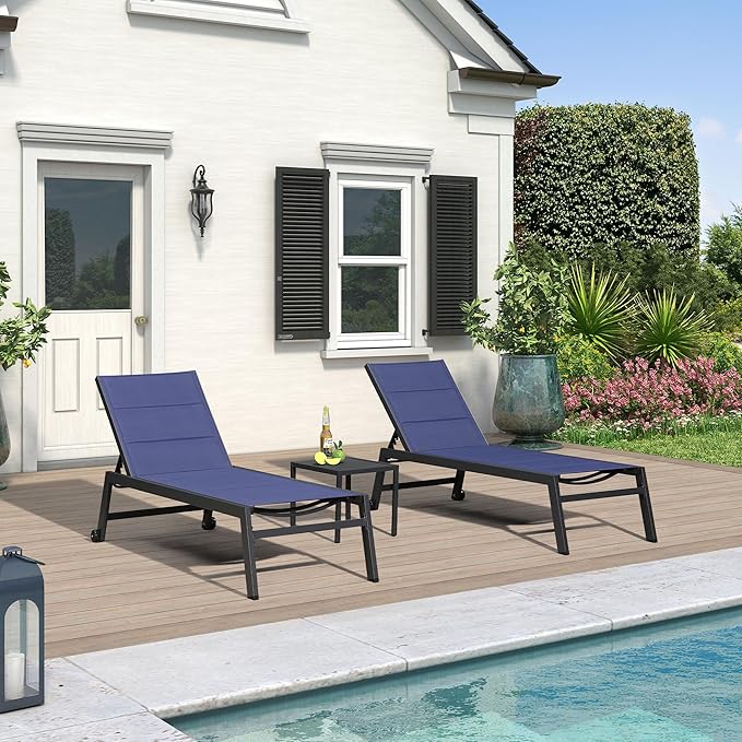 PURPLE LEAF Extra Large Outdoor Chaise Lounge 4 Pieces Aluminum Patio Lounge