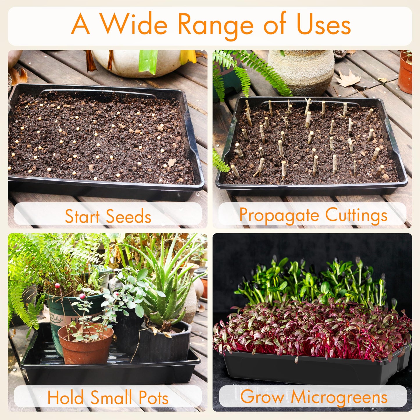 Gardzen 10 Pack Seed Trays, Reusable Plant Grow Trays, Ideal for Seed Starting, Microgreens, Indoor Gardening, and Greenhouse Nurseries - No Drain Holes, 15.7" x 11.6"