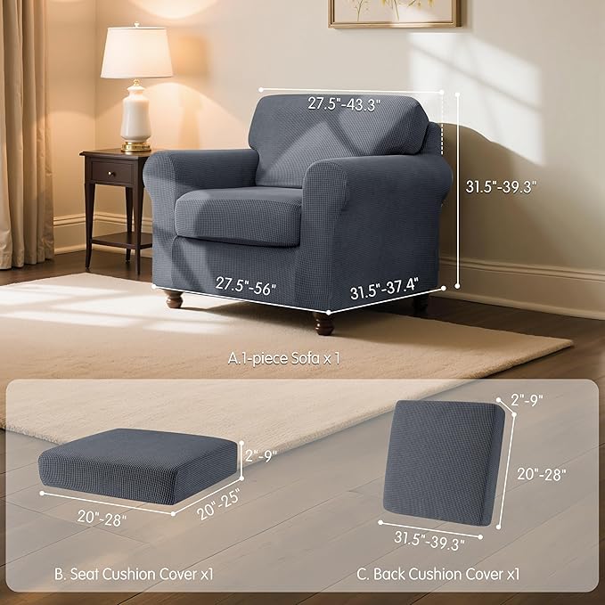 SUBRTEX 3 Pieces Stretch Sofa Slipcover Sets Couch Cover Sets Backrest Cushion