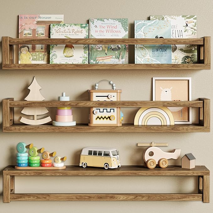 Upgraded Thick Floating Shelves, 24 Inch Solid Wood Bookshelf